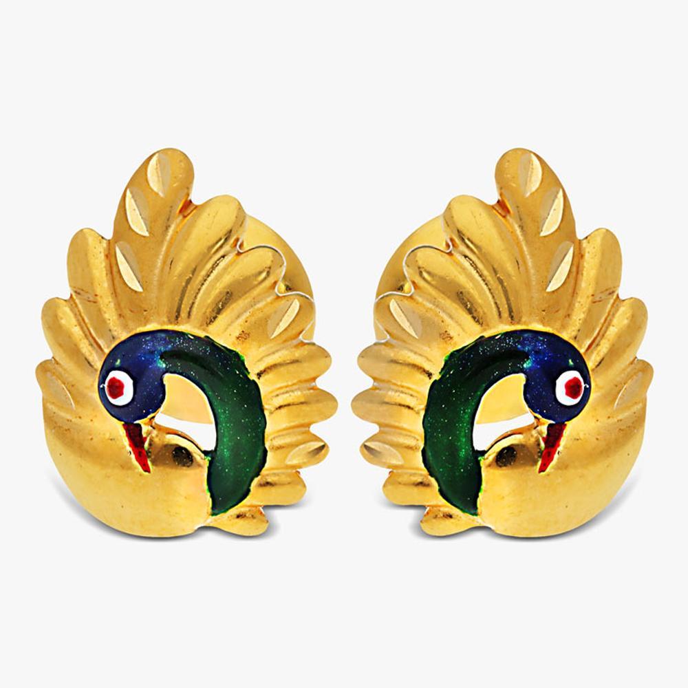 Buy Yellow Finish Peacock Design 22 Kt Gold Earrings