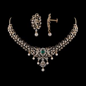 Buy 18 Karat Gold & Diamond Necklace Set