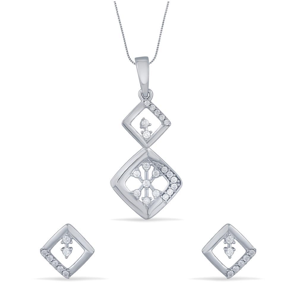 Buy Squared Sparkle Silver Pendant Set