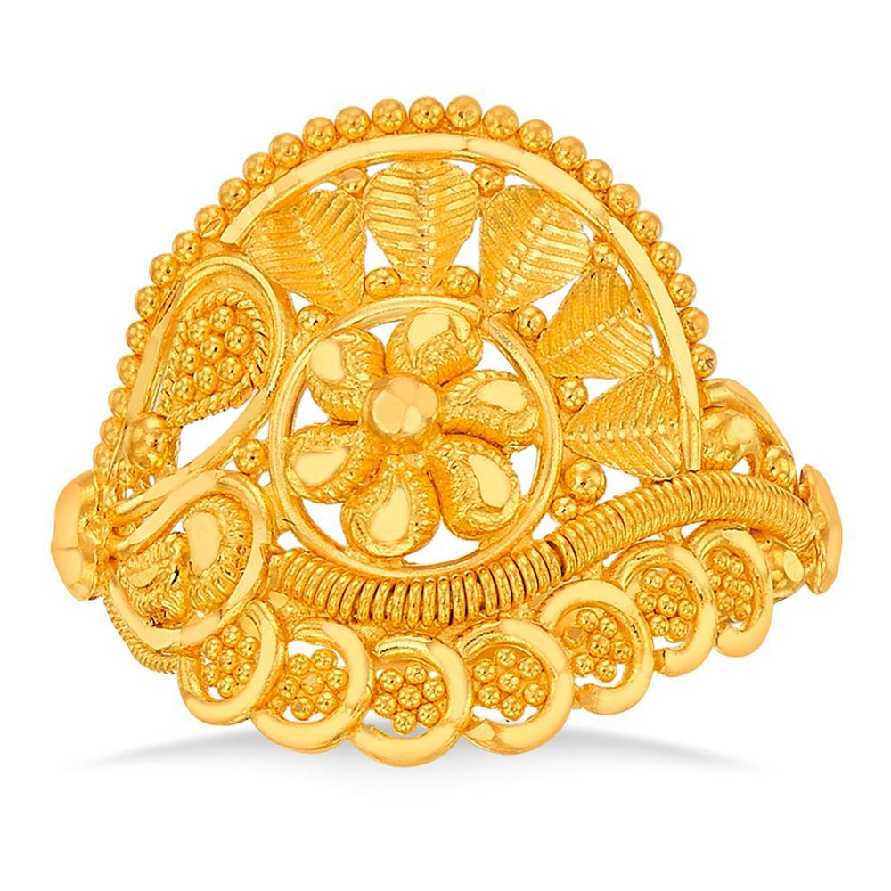 Buy 22 Karat Gold Golden Floral Statement Ring