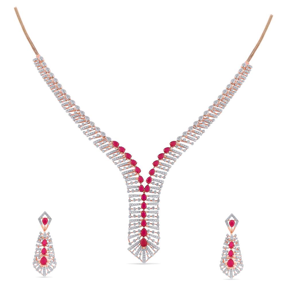 Buy 18 Karat Gold & Diamond Necklace Set