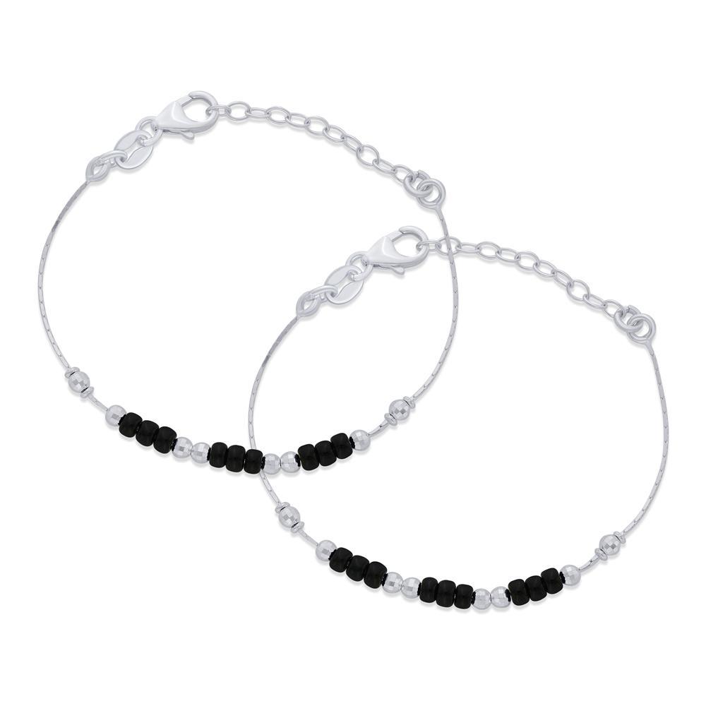 Buy Delicate Black and Silver Bracelet Set