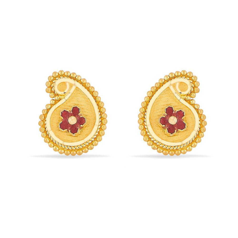 Buy Paisley Stud Gold Earrings with Enamel Work.