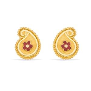 Buy Paisley Stud Gold Earrings with Enamel Work.
