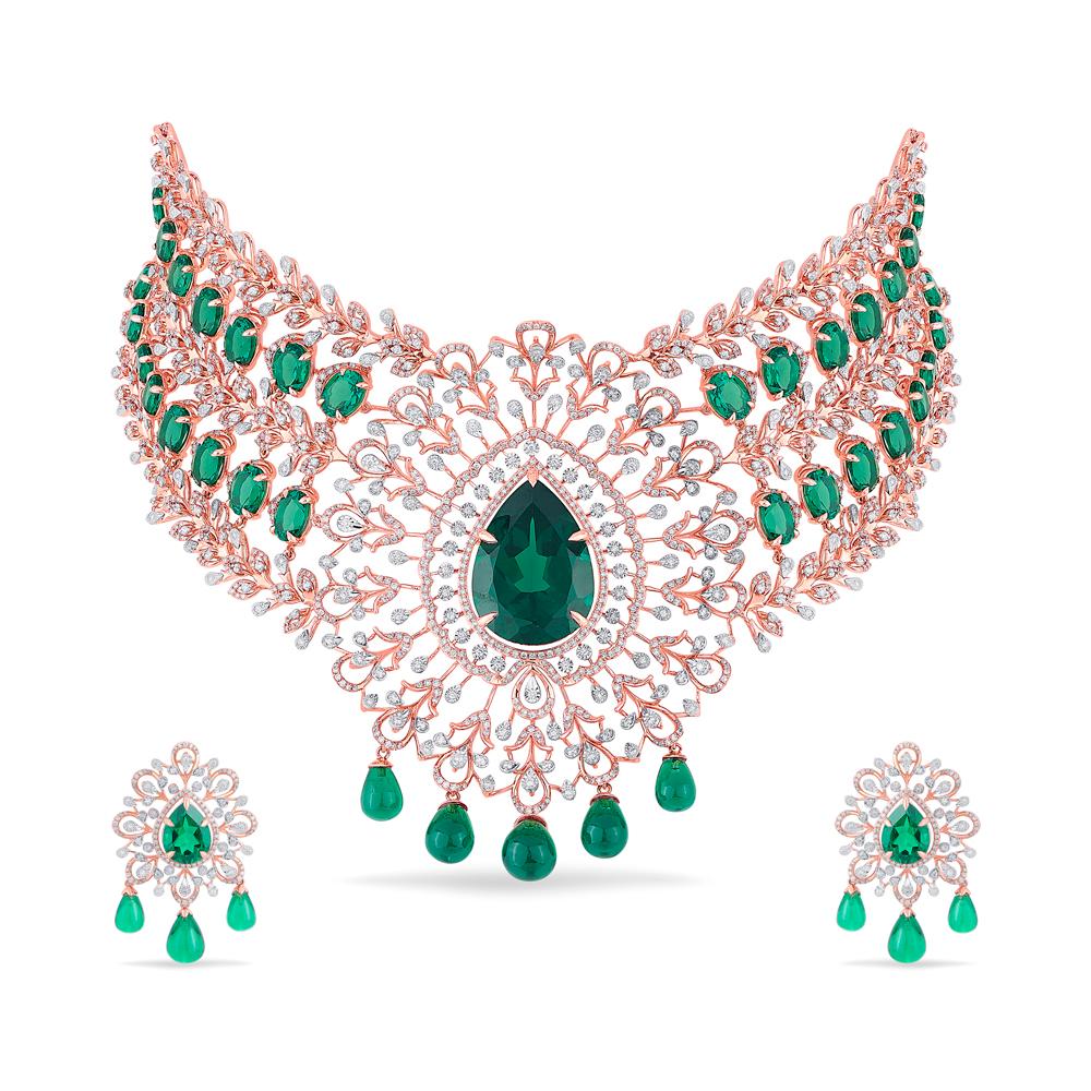 Buy 18 Karat Gold & Diamond Necklace Set