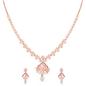 Buy 18 Karat Gold & Diamond Necklace Set