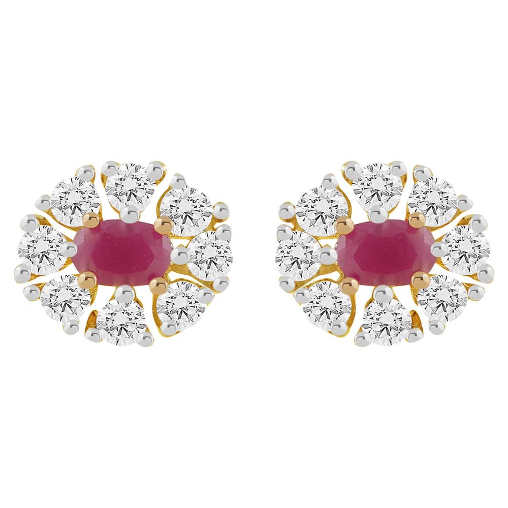 Buy Floral Design 14 Kt Gold & Diamond Earrings