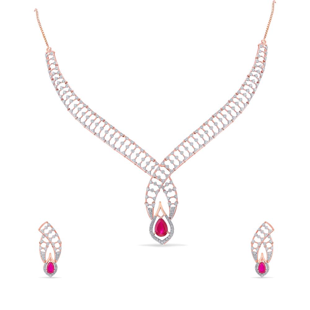 Buy 18 Karat Gold & Diamond Necklace Set