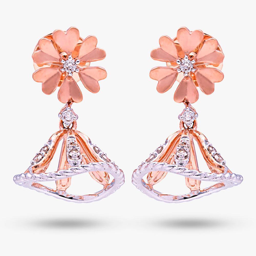 Buy Floral Design 14 Kt Gold & Diamond Earrings