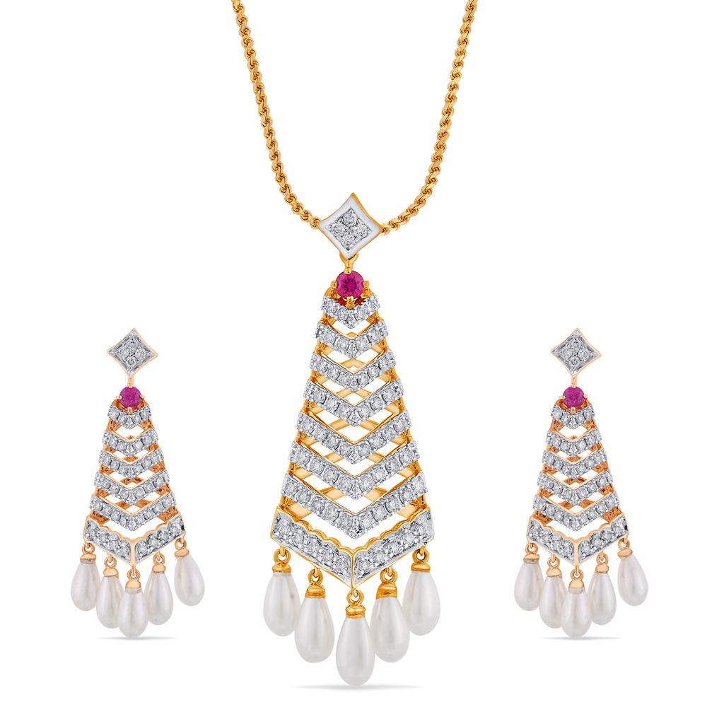 Buy 14 Karat Gold & Diamond Pendant Set