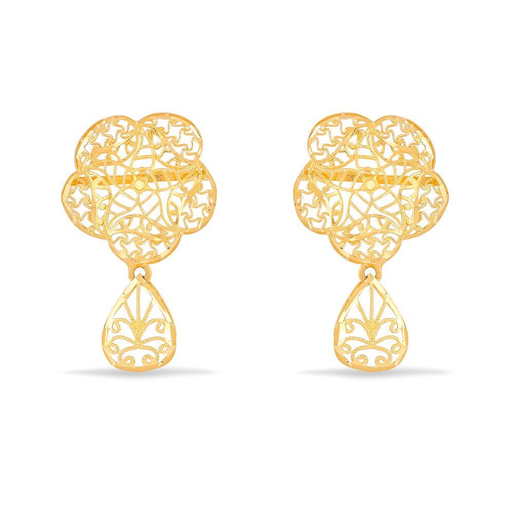 Buy Filigree Floral Drop Gold Earrings
