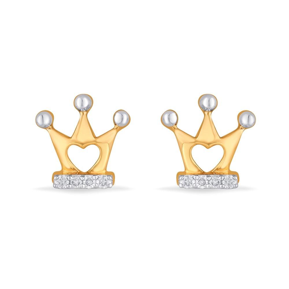 Buy Crown Gold & Diamond Kids 14 Kt Earrings