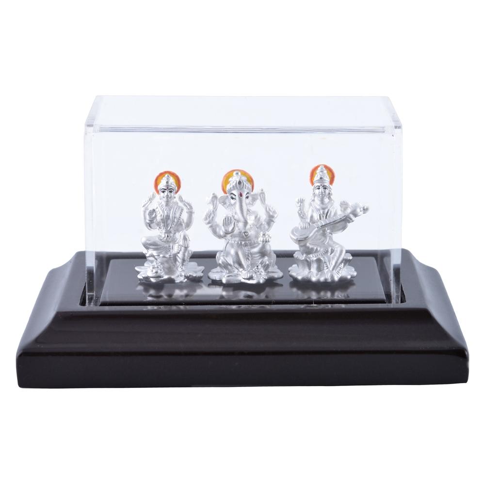 Buy Ganesh Lakshmi Saraswati Silver Idol