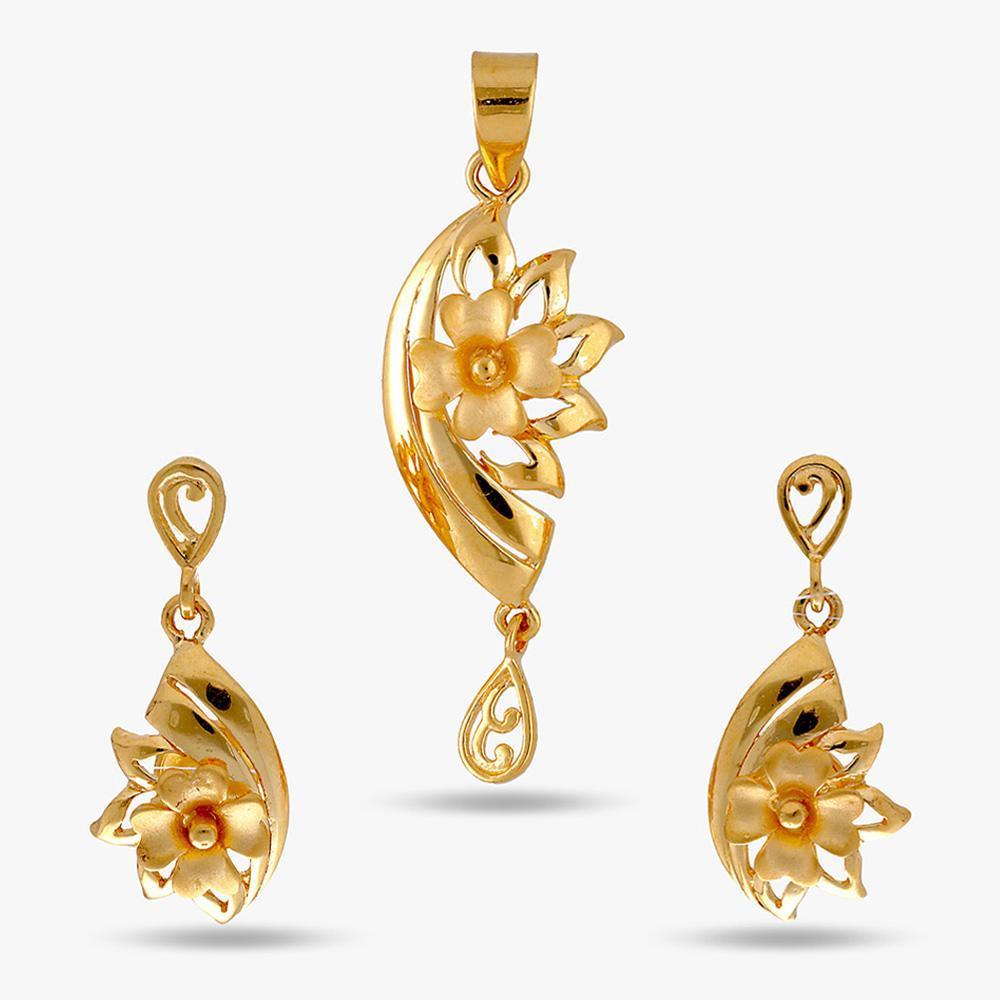 Buy Yellow Finish Floral Design 22 Karat Gold Pendant Set