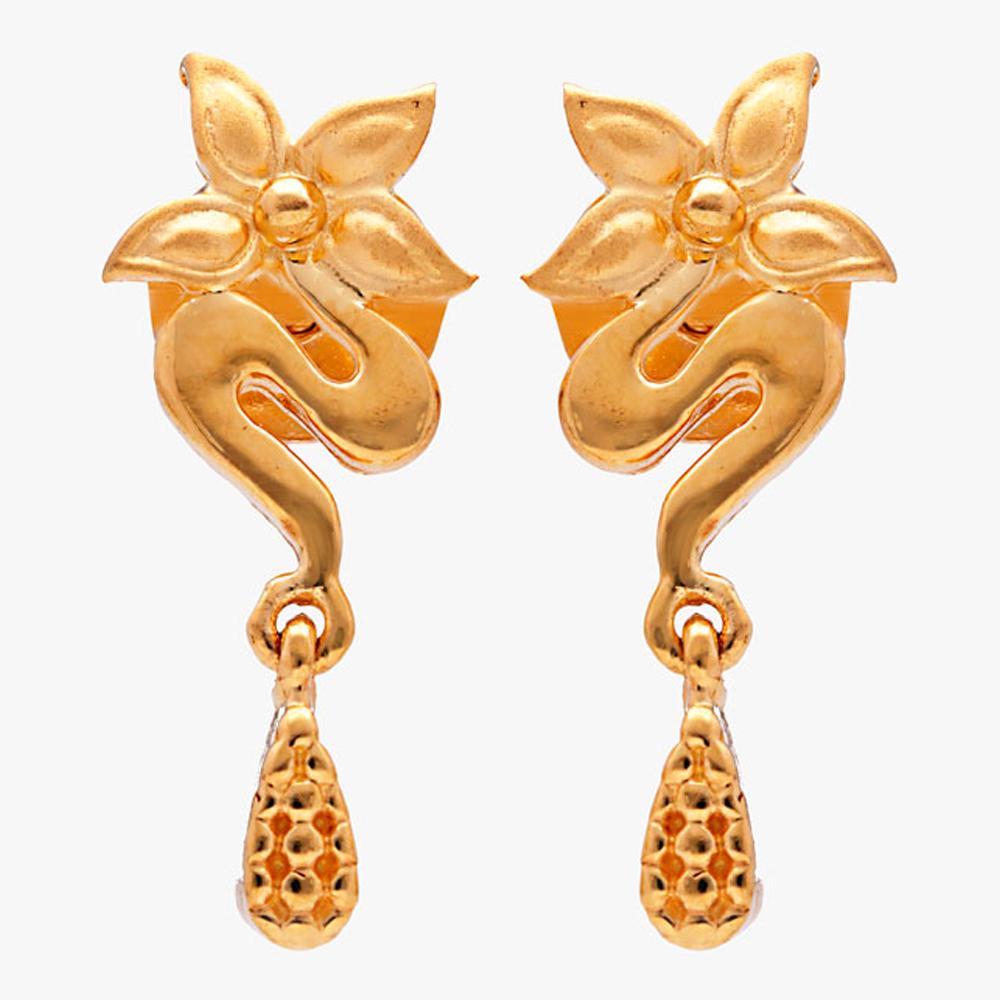 Buy Yellow Finish Floral Design 22 Kt Gold Earrings