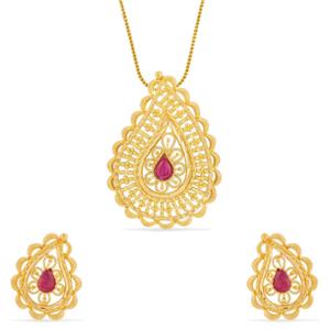 Buy Teardrop Filigree Gold Pendant Set with Ruby Accent