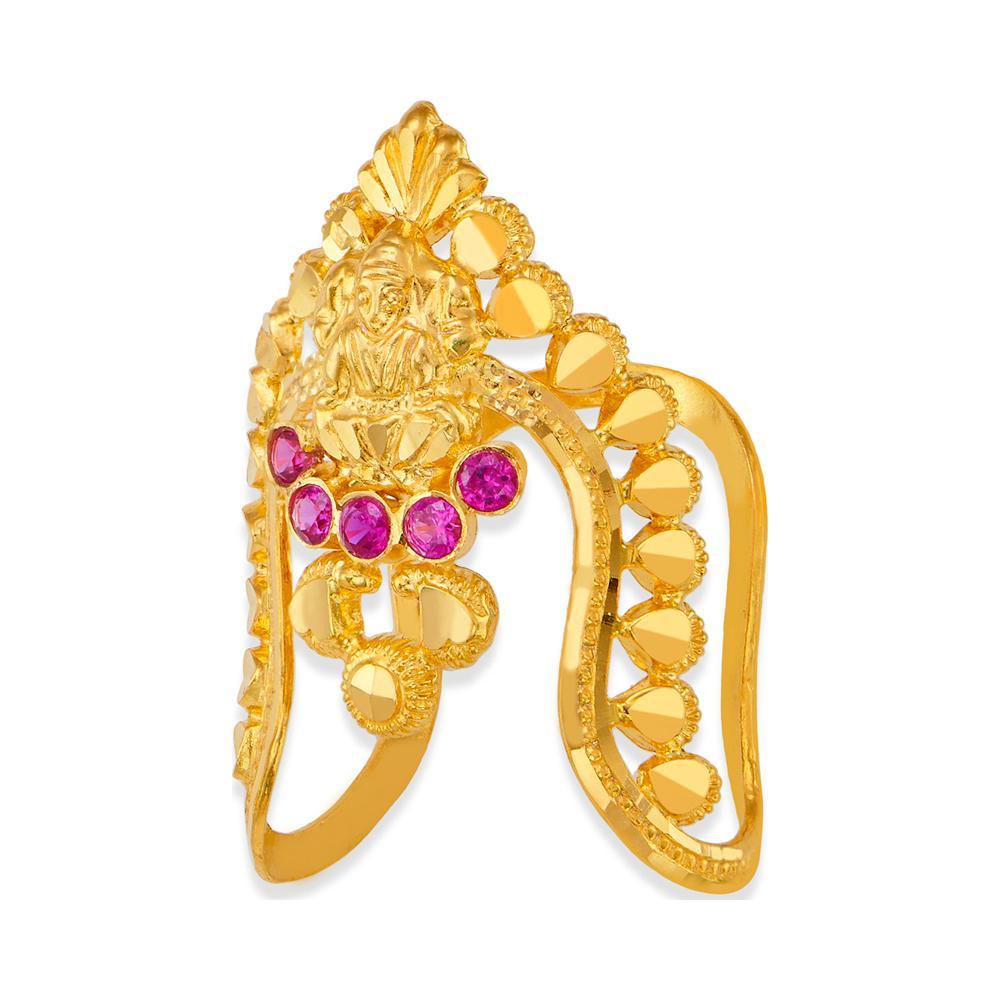 Buy Lakshmi Deity Statement Gold Ring with Crimson Stone Detail