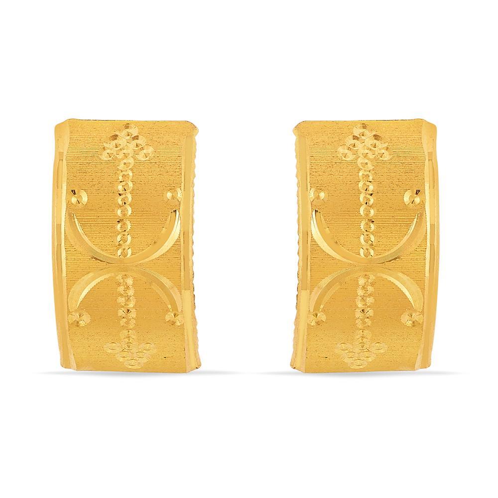 Buy Rectangular Textured J-Hoop Gold Earrings