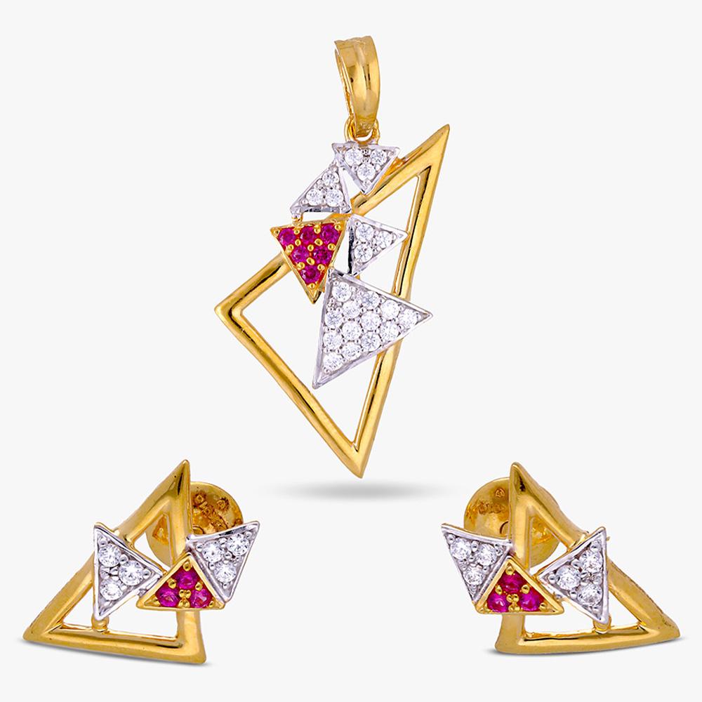 Buy Two Tone Plated Geometrical Design 22Kt Gold Pendant Set
