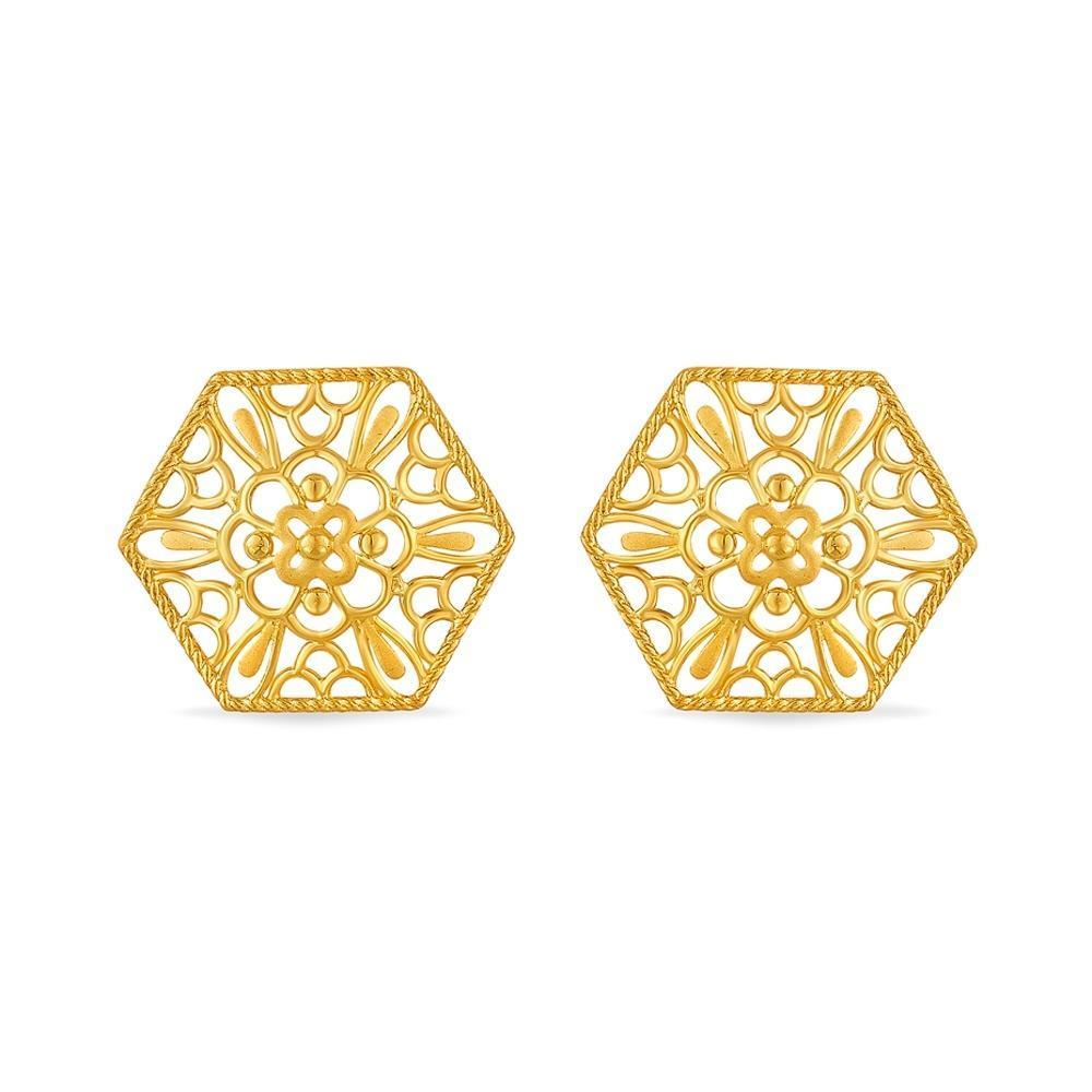 Buy 22 Karat Gold Hexagonal Filigree Earrings