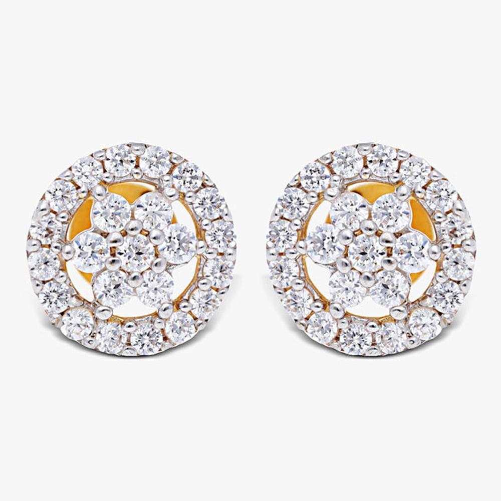Buy Two Tone Plated Floral Design 22 Kt Gold & Cubic Zircon Earrings