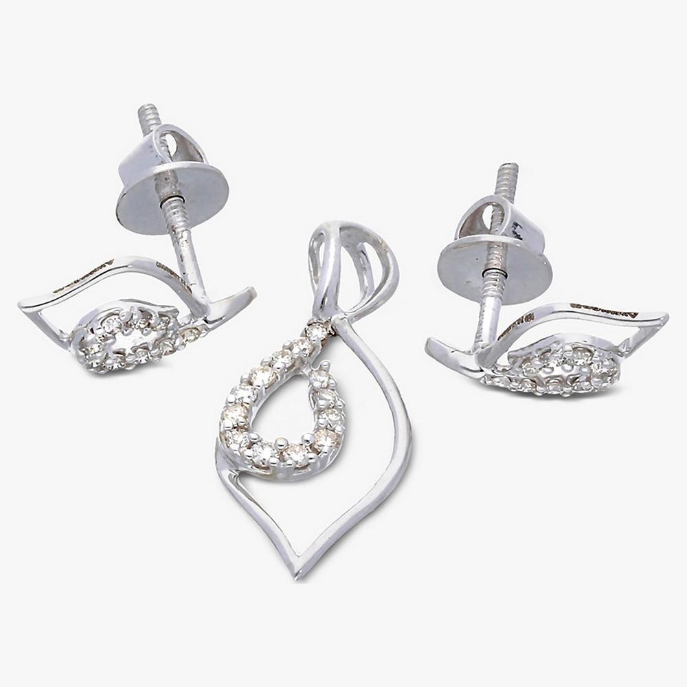 Buy Rhodium plated Leaf Design 14 Kt Gold & Diamond Pendant Set