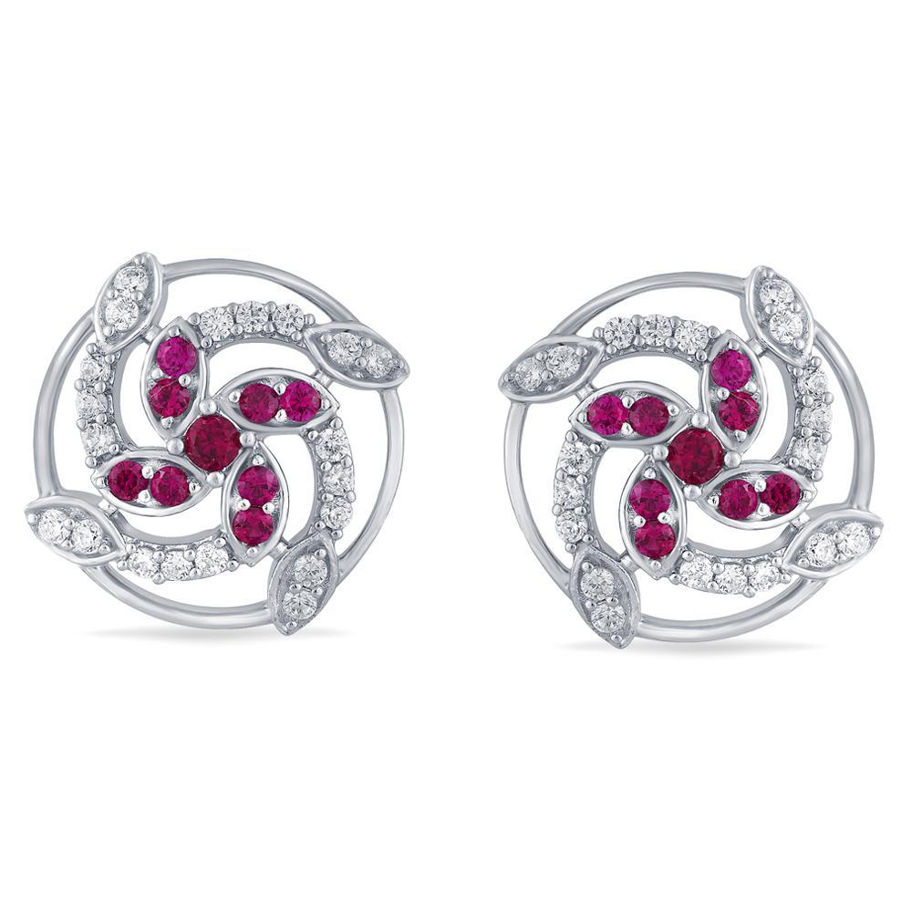 Buy Red Spinel Silver Flower Studs