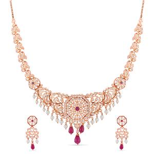Buy 18 Karat Gold & Diamond Necklace Set