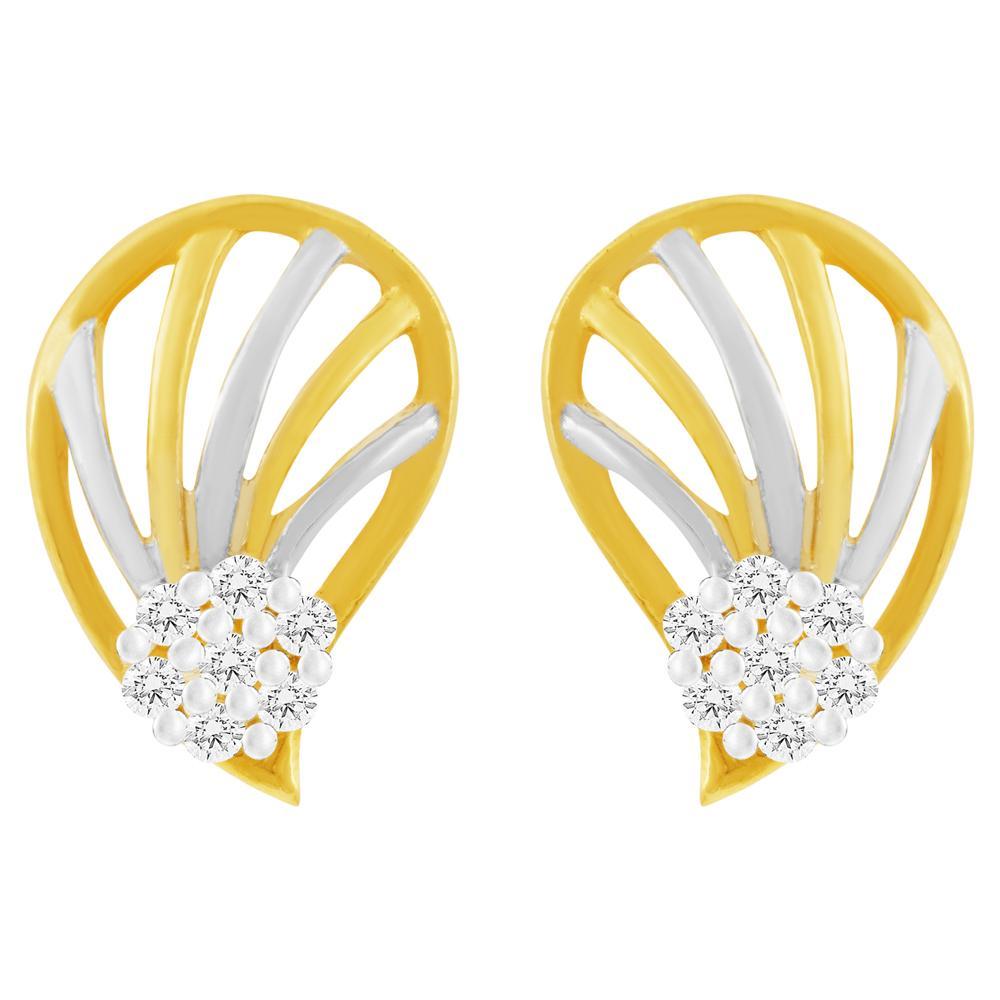 Buy 22Kt Gold & Cubic Zircon Leaf Designed Stud Earrings