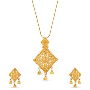 Buy 22 Karat Textured Gold Pendant Neckwear Set with Danglers