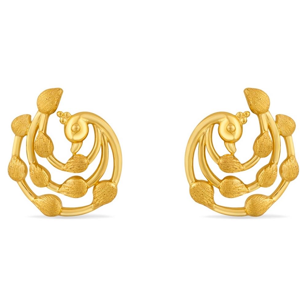 Buy Yellow Finish Peacock Design 22 Kt Gold Earrings