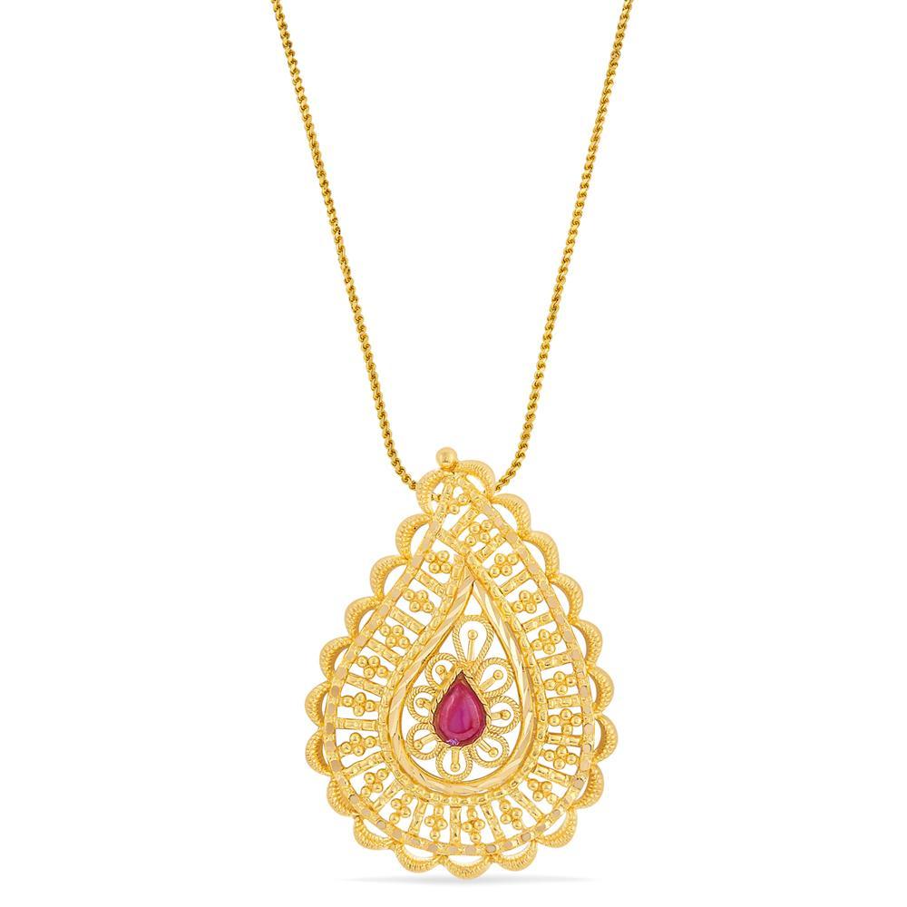 Buy Teardrop Filigree Gold Pendant with Ruby Accent