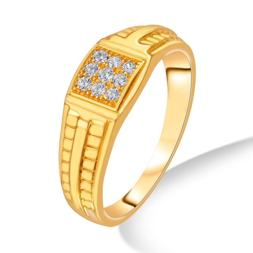 Buy Men's Rectangular Top Gold Ring with Gemstone Cluster
