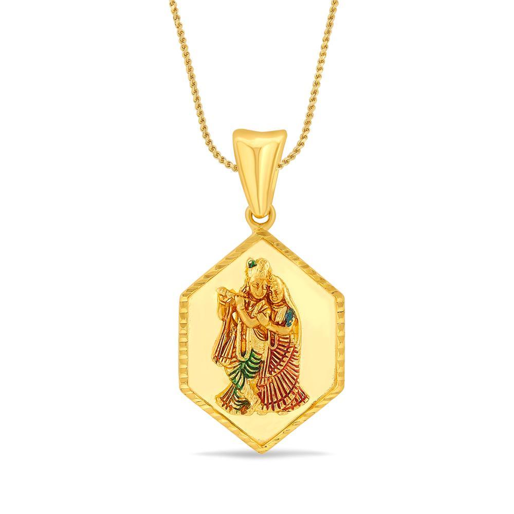 Buy Krishna Playing Flute with Radha Gold Pendant