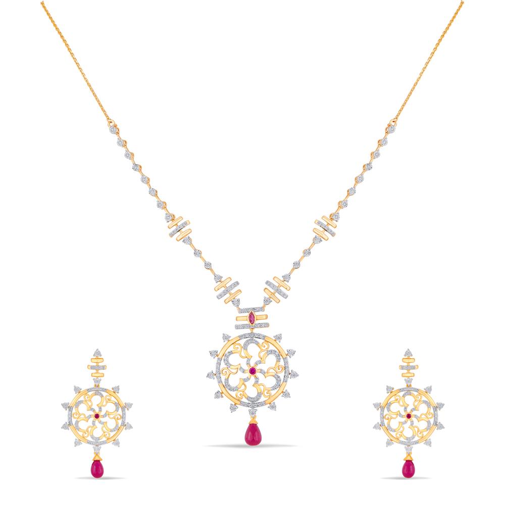 Buy 18 Karat Gold & Diamond Necklace Set