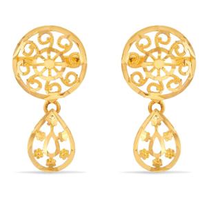 Buy 22 Karat Delicate Patterned Drop Gold Earrings