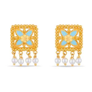 Buy 22 Karat Gold Floral Square Earrings with Pearls