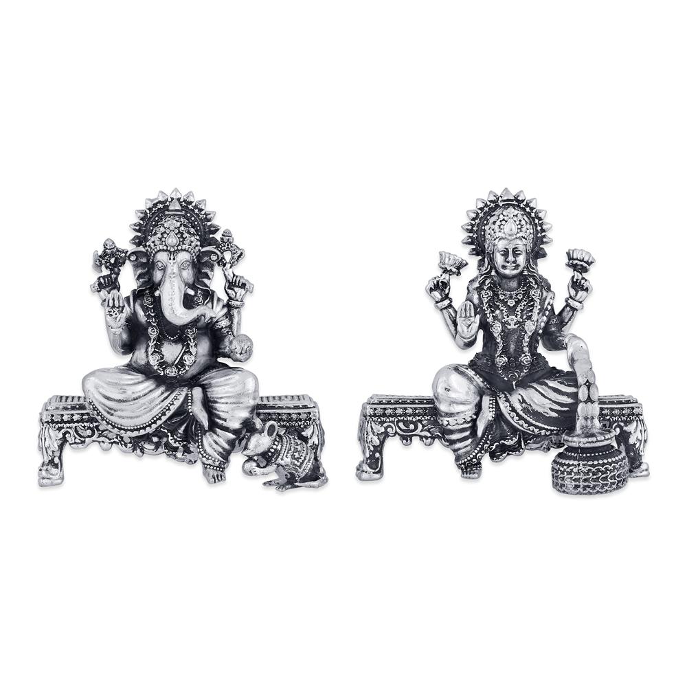 Buy 925 Purity Silver Ganesh and Lakshmi God Idol