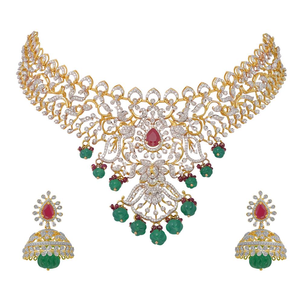 Buy 18 Karat Gold & Diamond Necklace Set