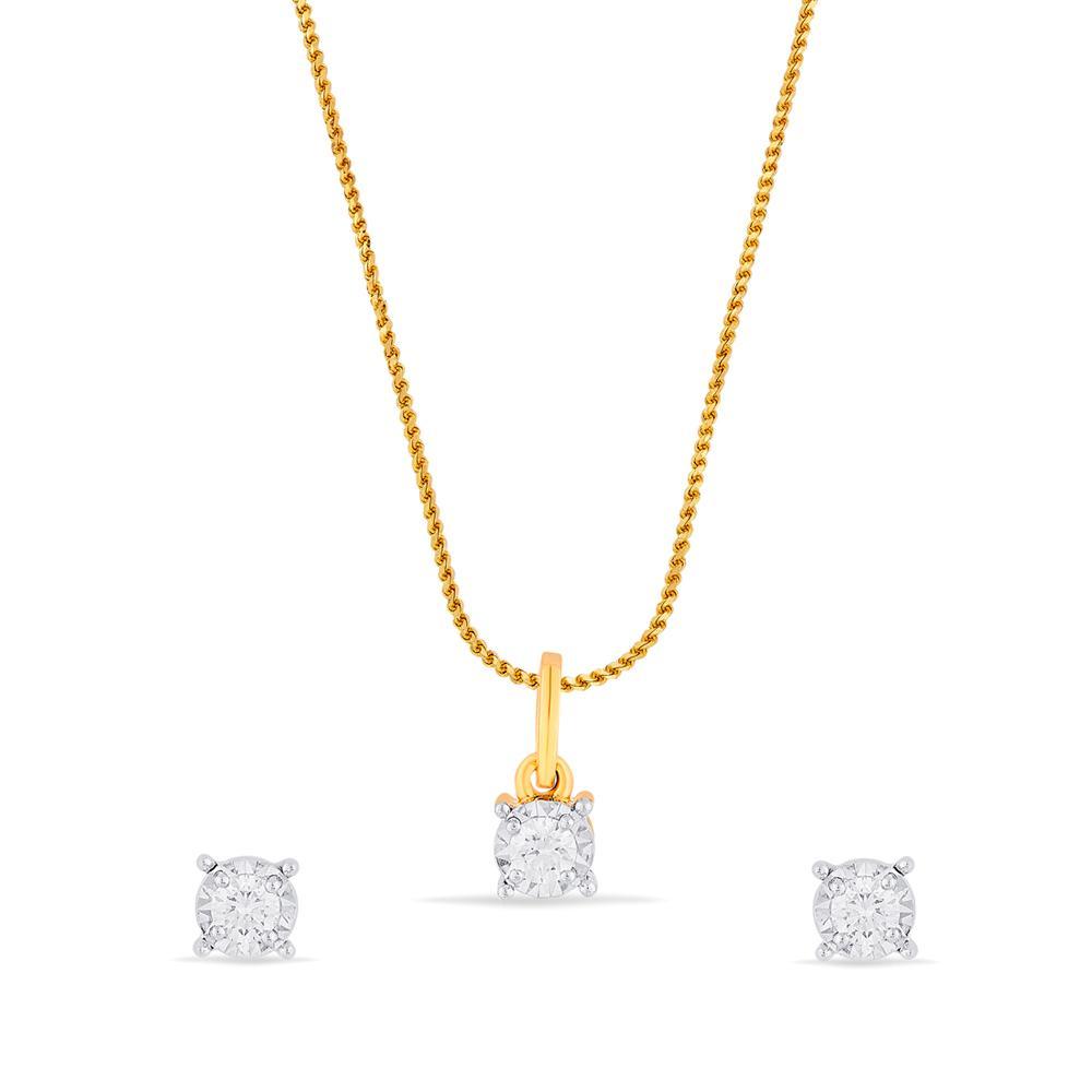 Buy Simple Solitaire Gold & Diamond Pendant Set