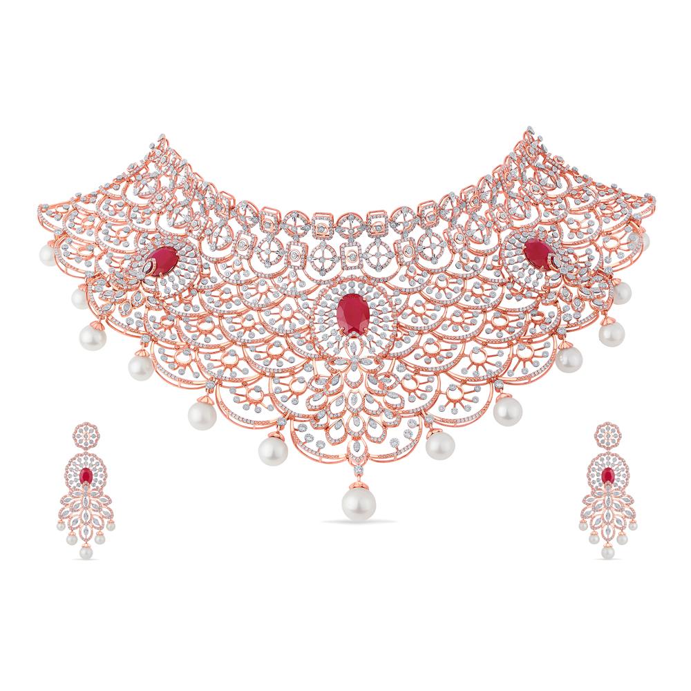 Buy 18 Karat Gold & Diamond Necklace Set