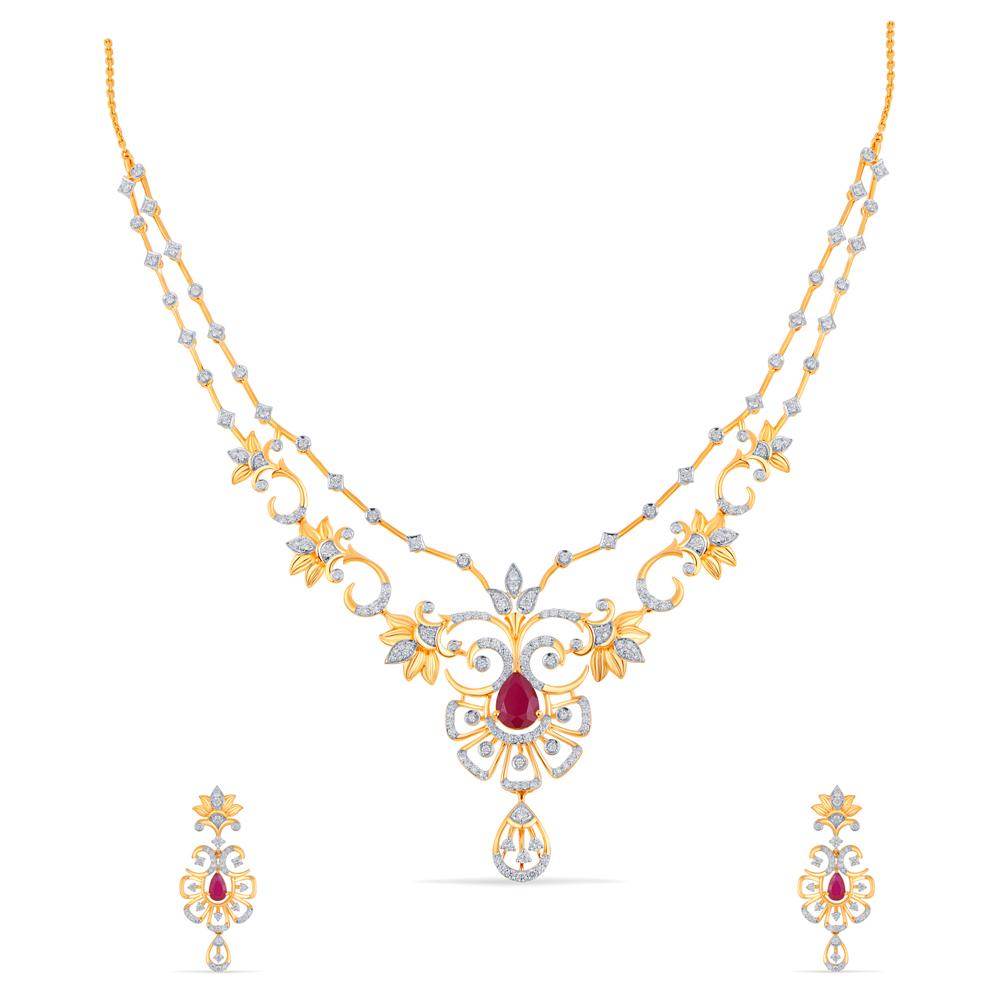 Buy 18 Karat Gold & Diamond Necklace Set