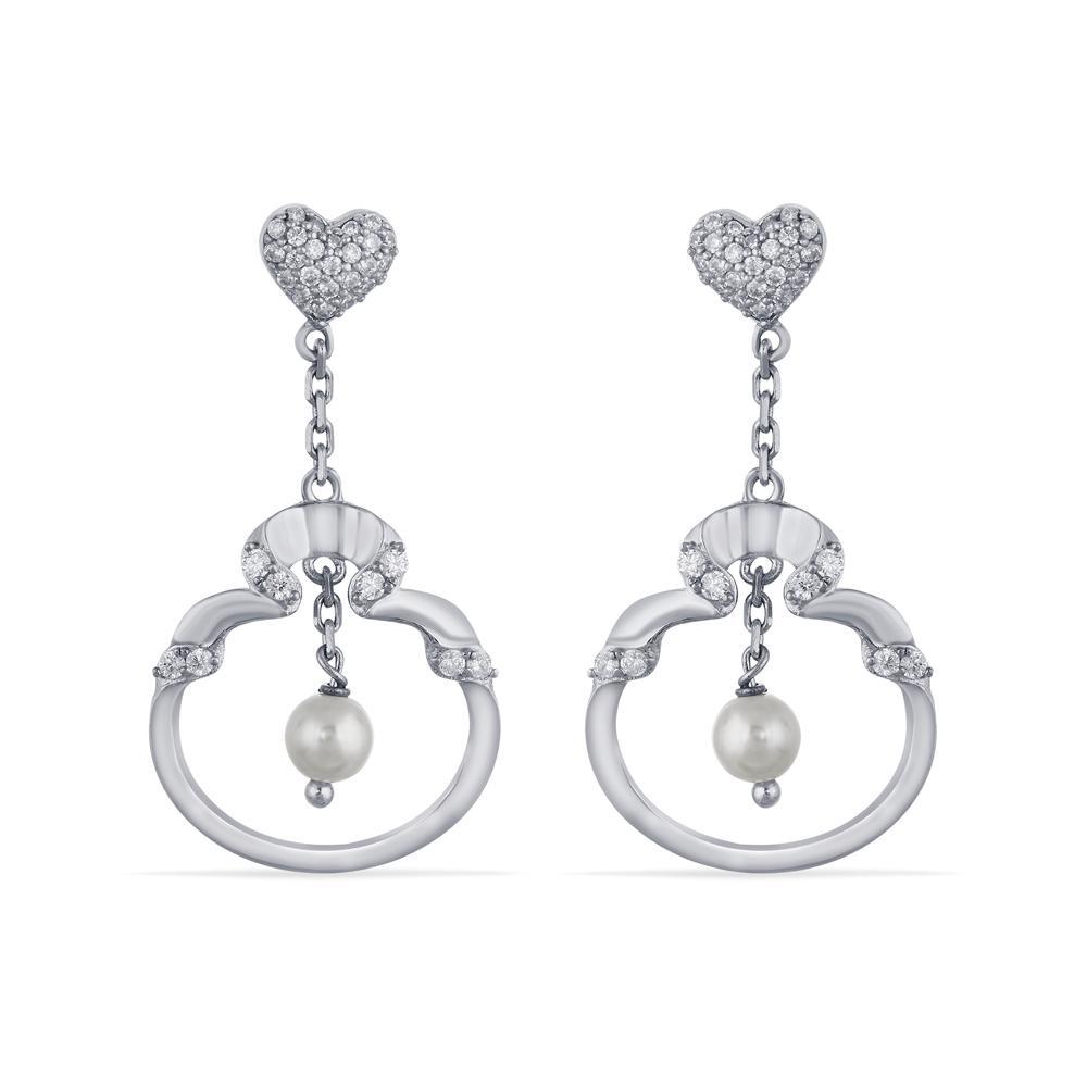 Buy Silver Art Deco Heart & Pearl Drop Earrings