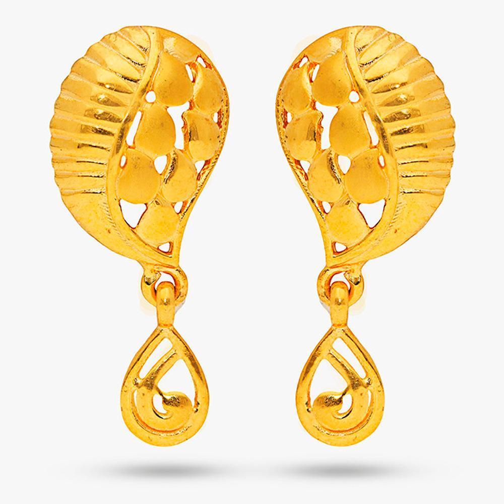 Buy Yellow Finish Leaf Design 22 Kt Gold Earrings