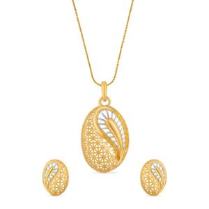 Buy Oval Filigree Gold Pendant Set with White Accent