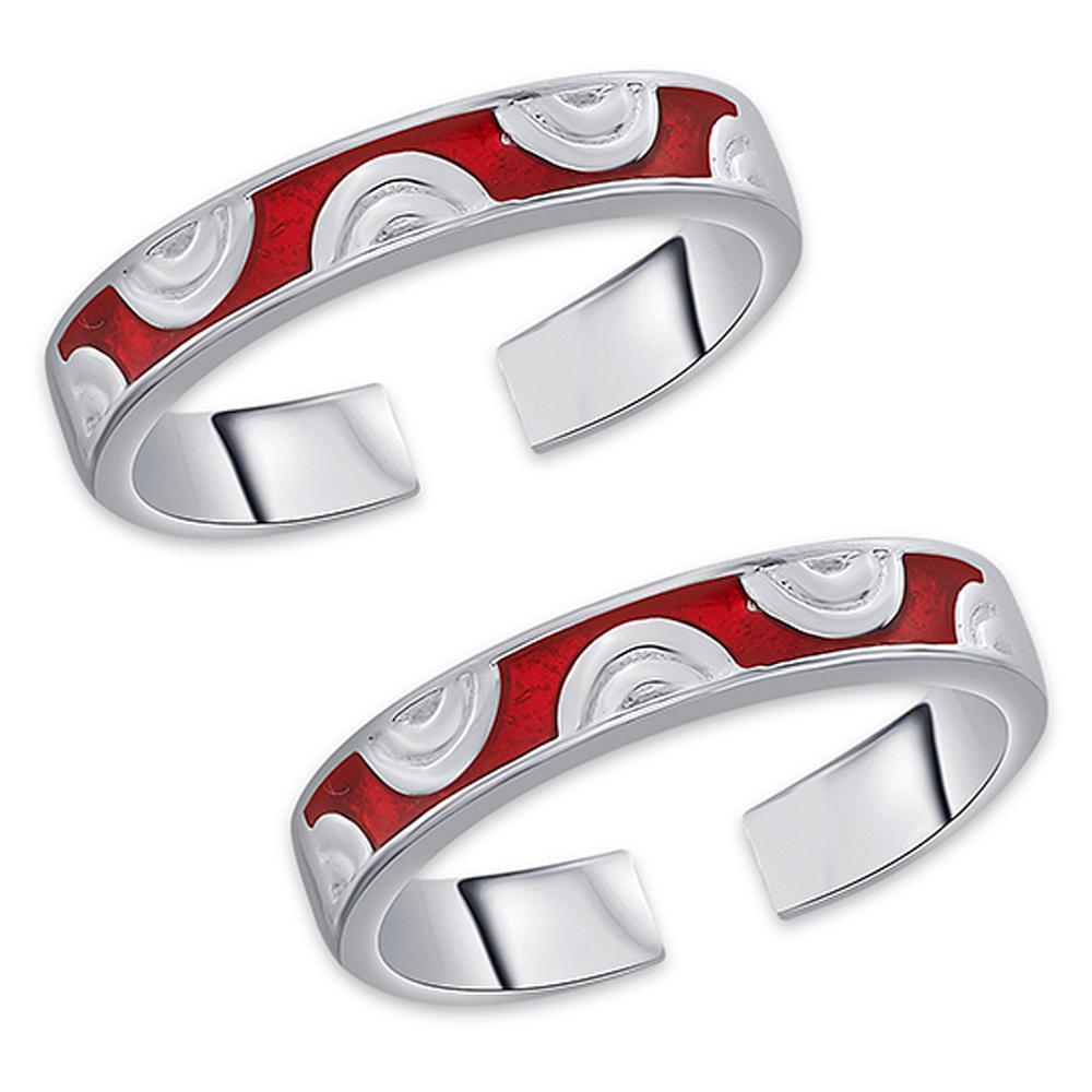 Buy Red Dynamic Duo Silver Toe Rings