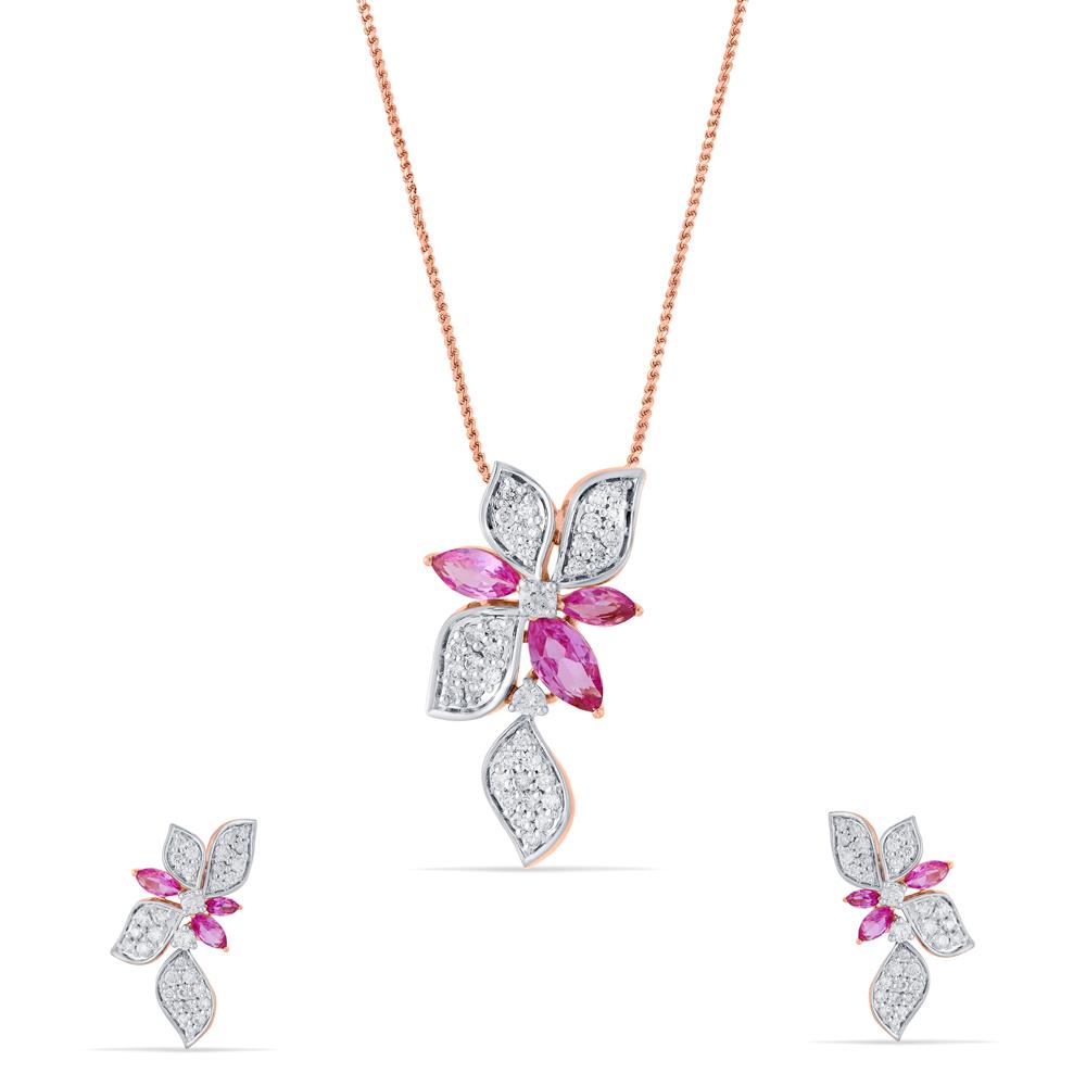 Buy 18 Karat Gold & Diamond Pendant Set