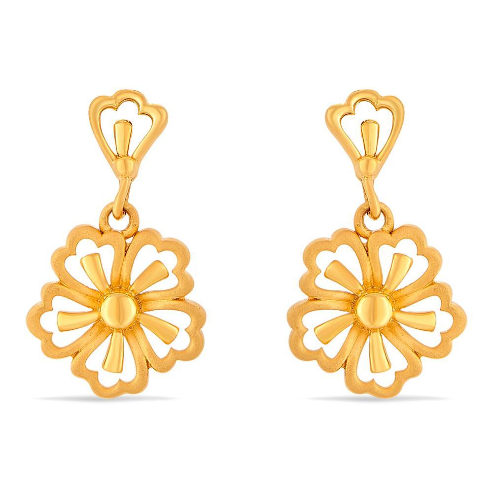 Buy 22 Karat Golden Flower Drop Gold Earrings