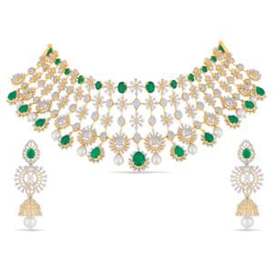 Buy 18 Karat Gold & Diamond Necklace Set
