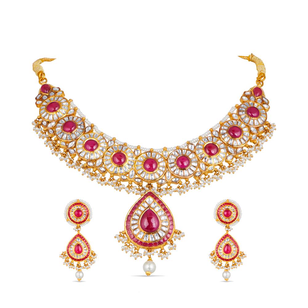 Buy 22 Karat Gold & Diamond Necklace Set